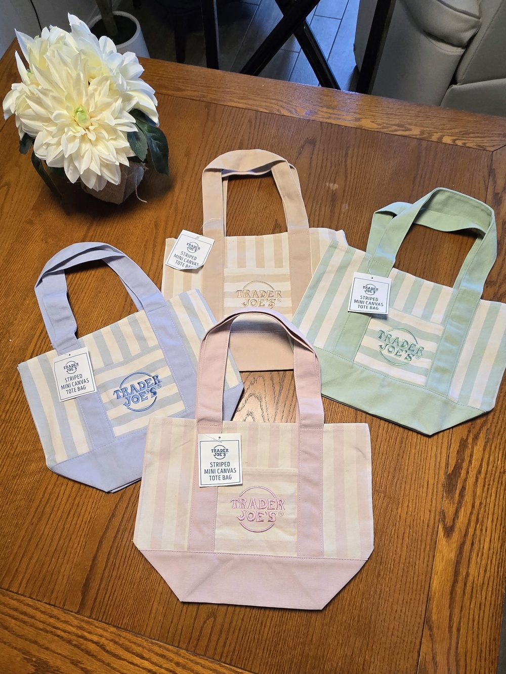 Trader Joe's Pink Striped Mini Canvas Tote